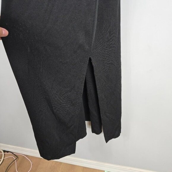 Exclusively Misook Midi Dress M Black Knit W/Side Slit Short Sleeve Minimalist - Picture 3 of 13